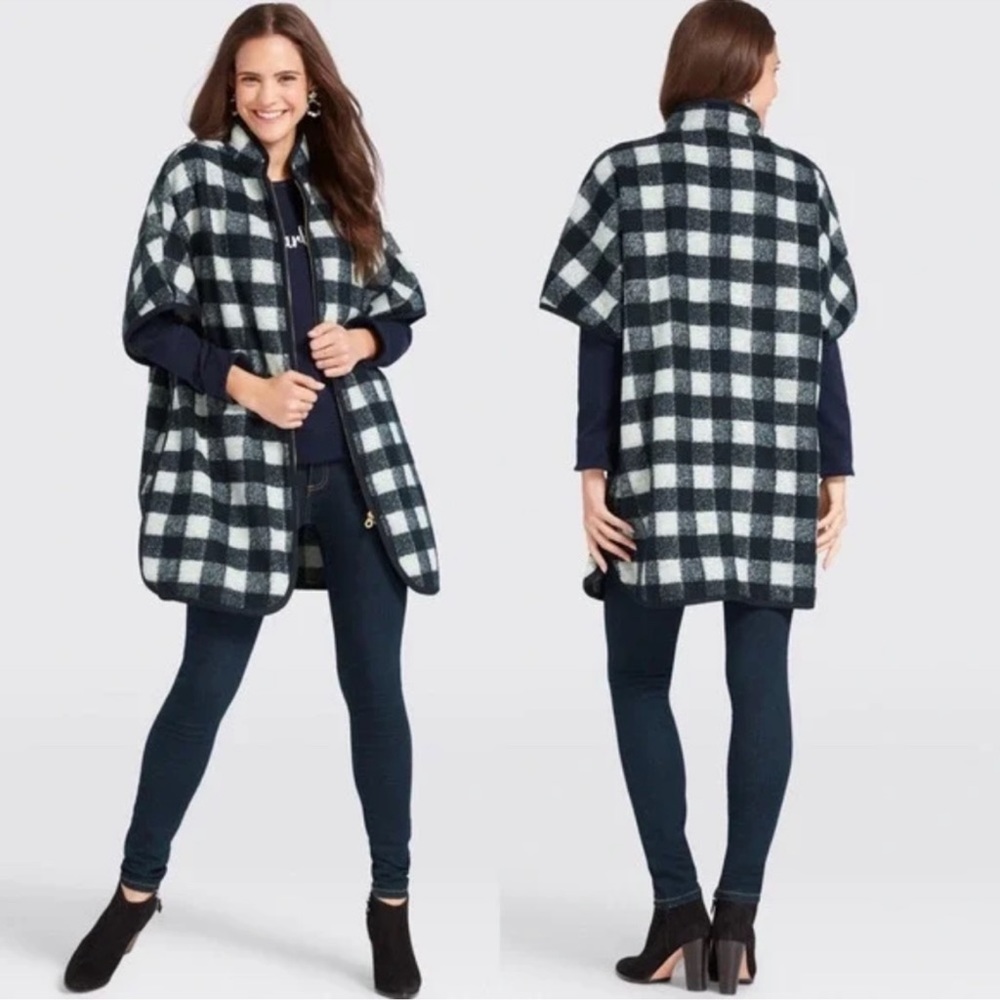 Draper James Navy Buffalo Check Cape